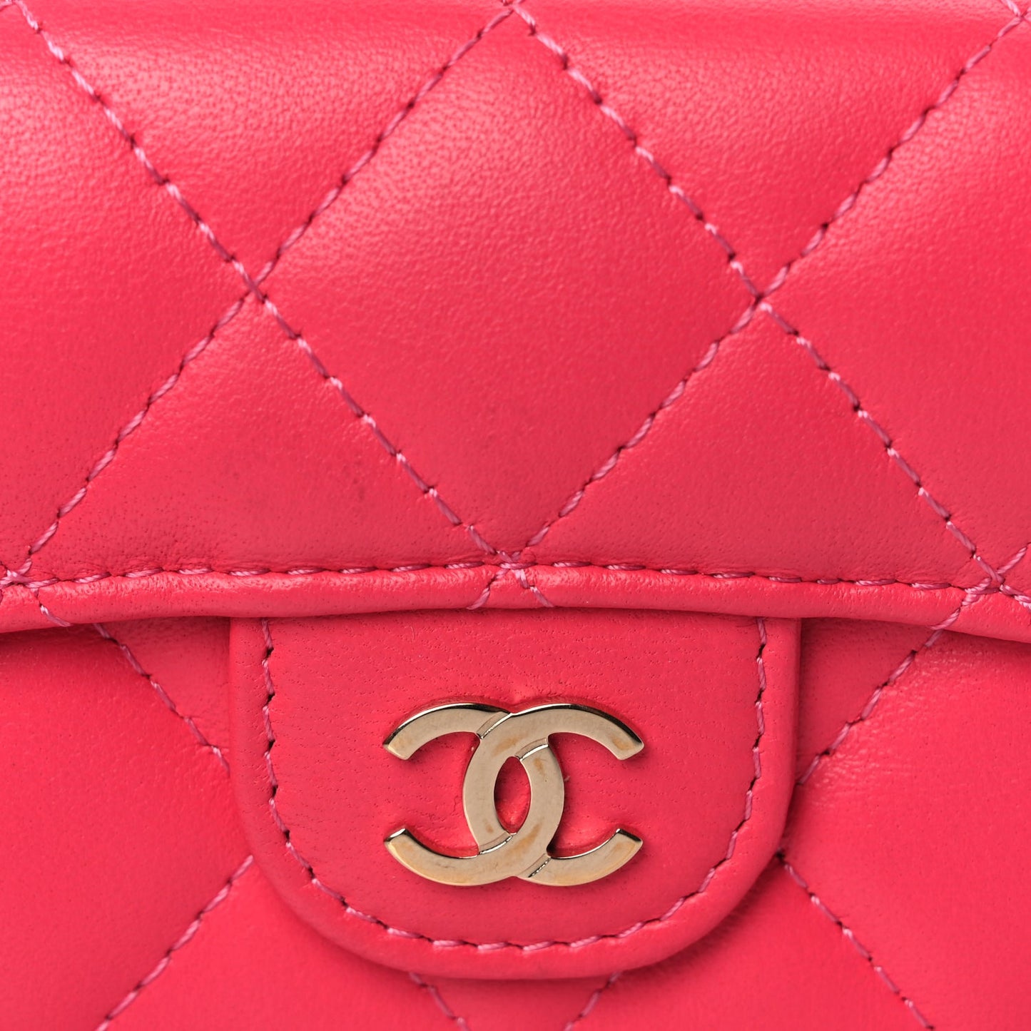 Chanel Lambskin Quilted Tri-Fold Flap Wallet Pink