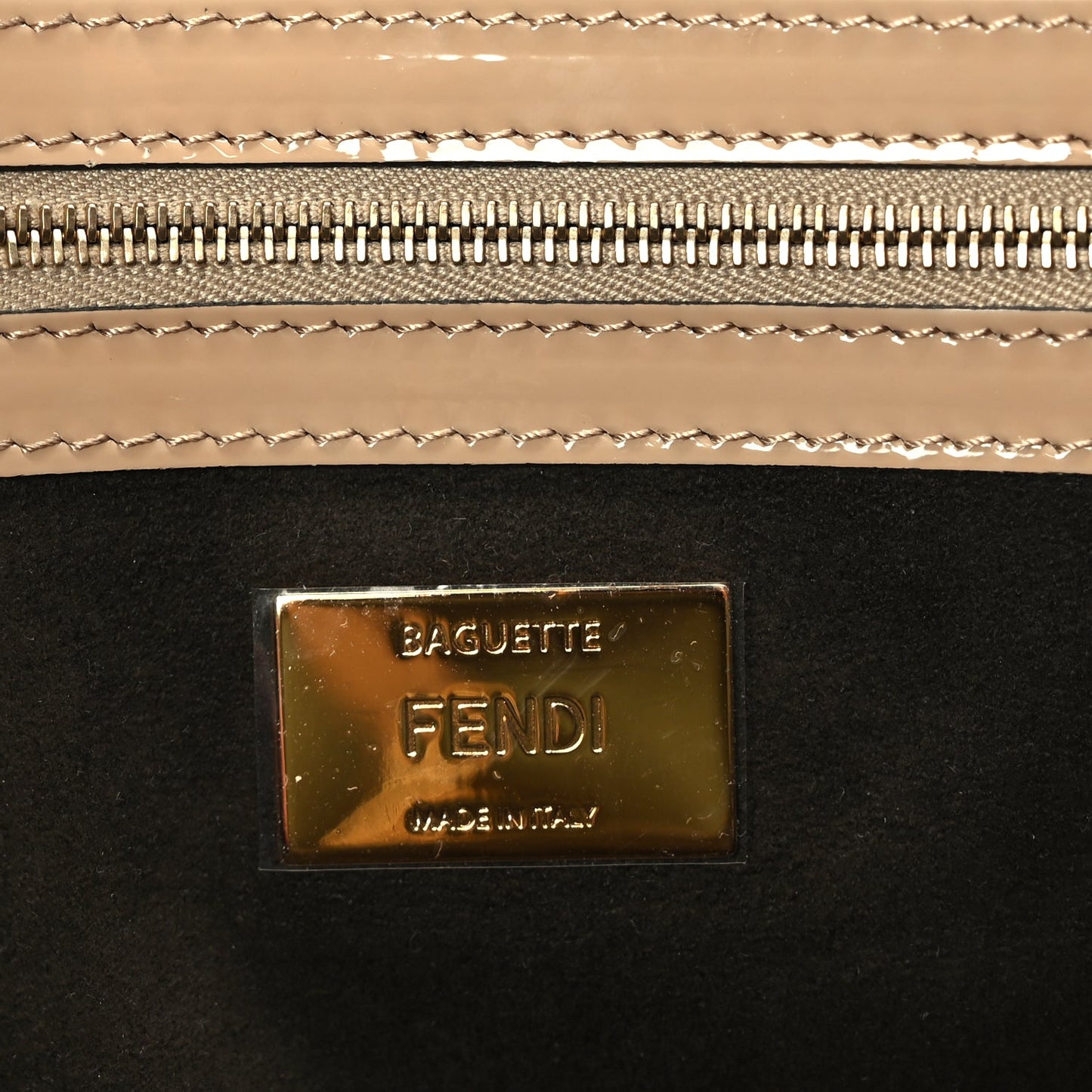 Fendi Shearling Vitello Vernice Mou Pequin Striped Baguette  Tobacco Black Tortora