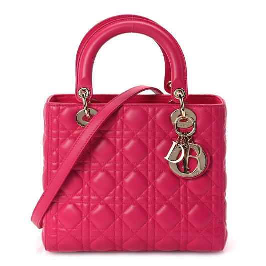 Christian Dior Lambskin Cannage Medium Lady Dior  Fuchsia