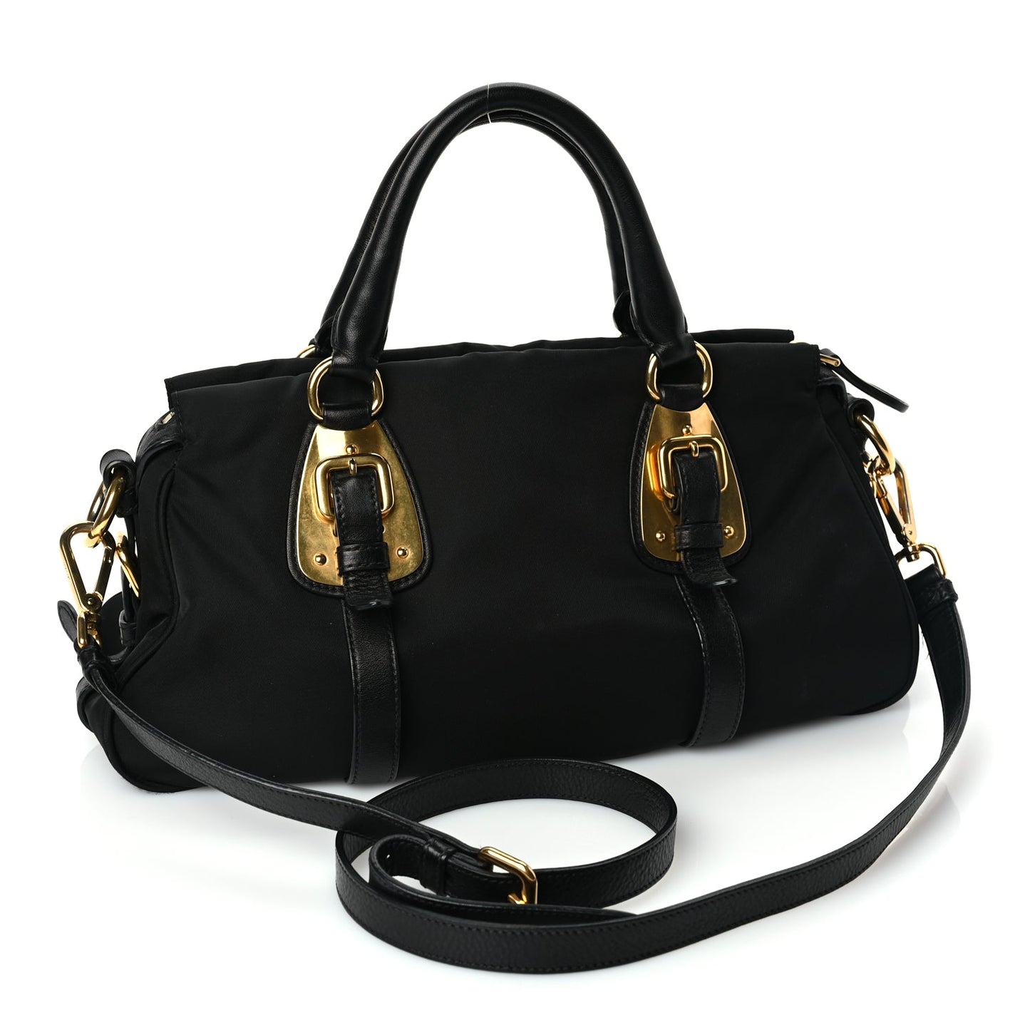 Prada Tessuto Nylon Soft Calfskin Shopping Satchel Black