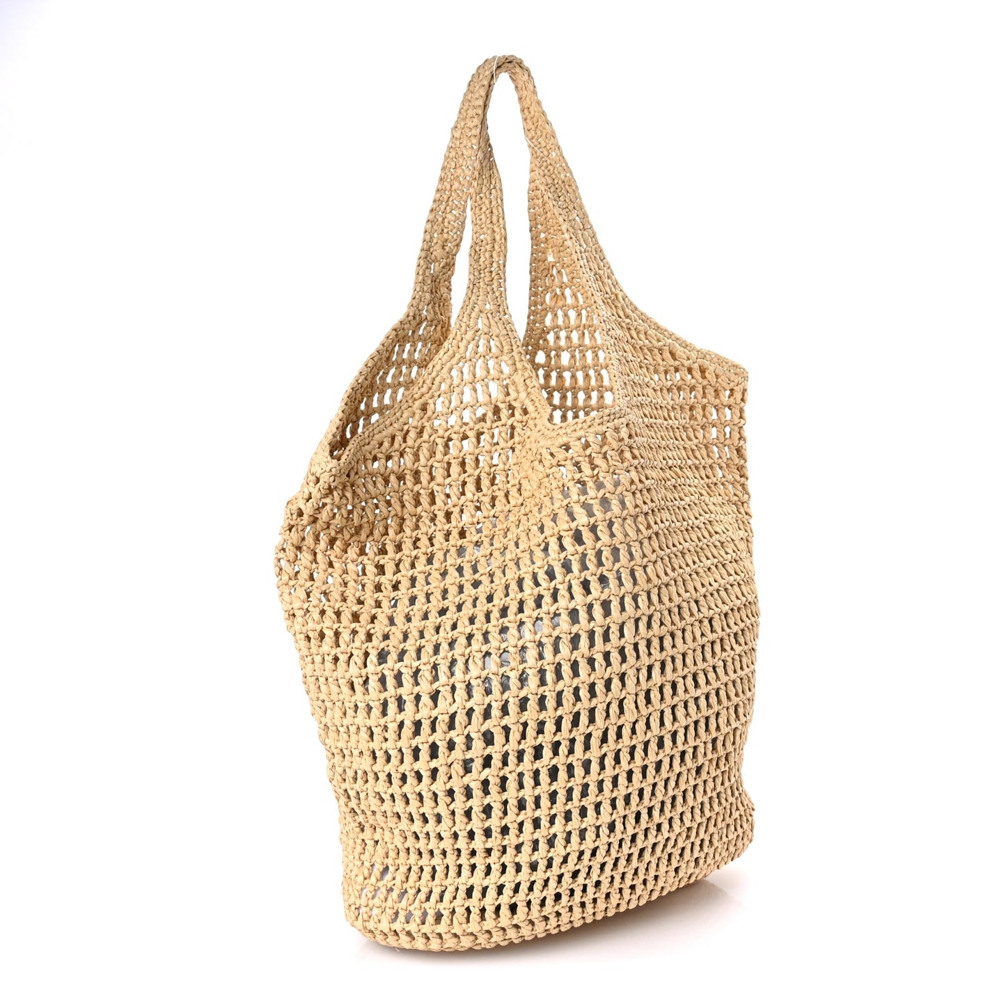 Prada Yarn Raffia Effect Crochet Logo Embroidered Shopping Tote Bag Naturale