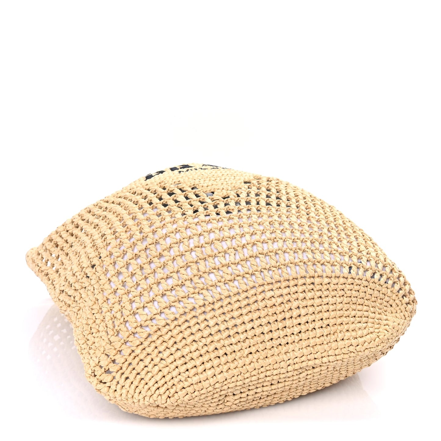 Prada Yarn Raffia Effect Crochet Logo Embroidered Shopping Tote Bag Naturale