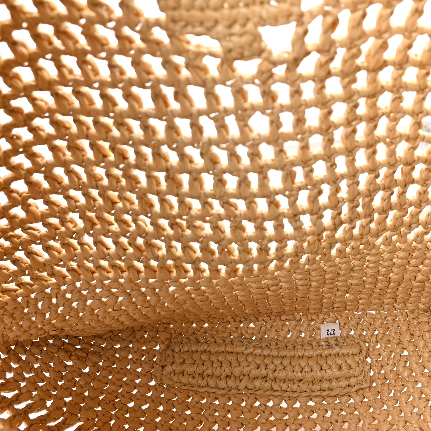 Prada Yarn Raffia Effect Crochet Logo Embroidered Shopping Tote Bag Naturale