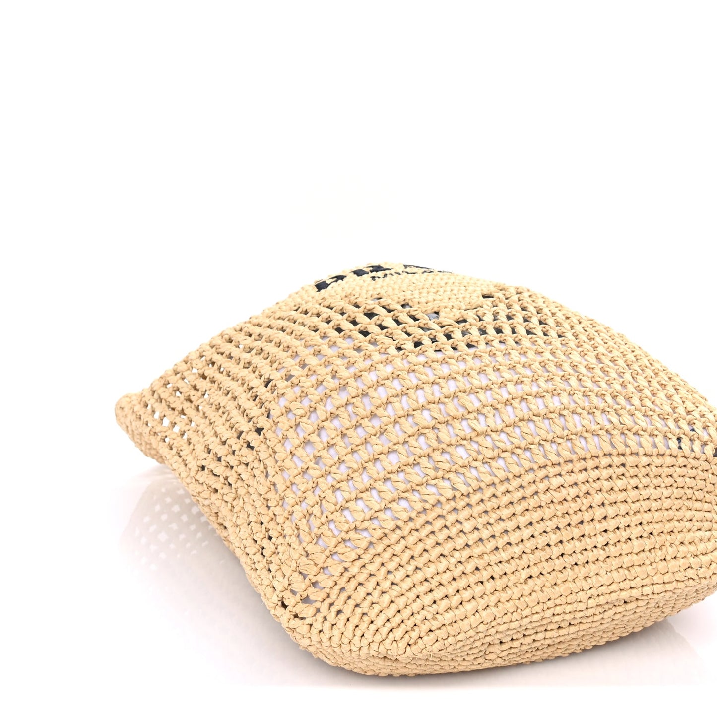 Prada Yarn Raffia Effect Crochet Logo Embroidered Shopping Tote Bag Naturale