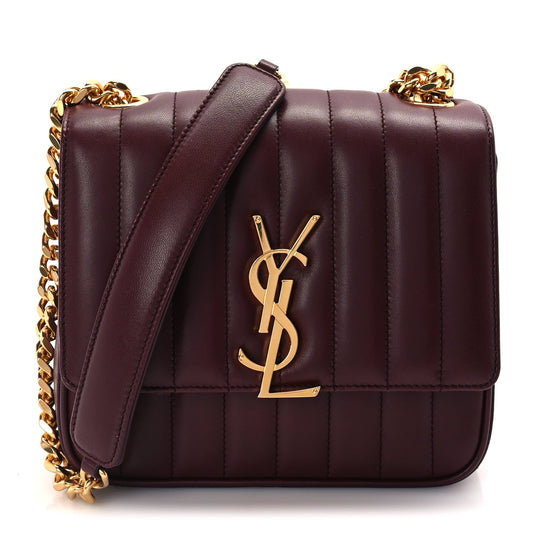Saint Laurent Lambskin Matelasse Monogram Medium Vicky Chain Bag Dark Legion Red