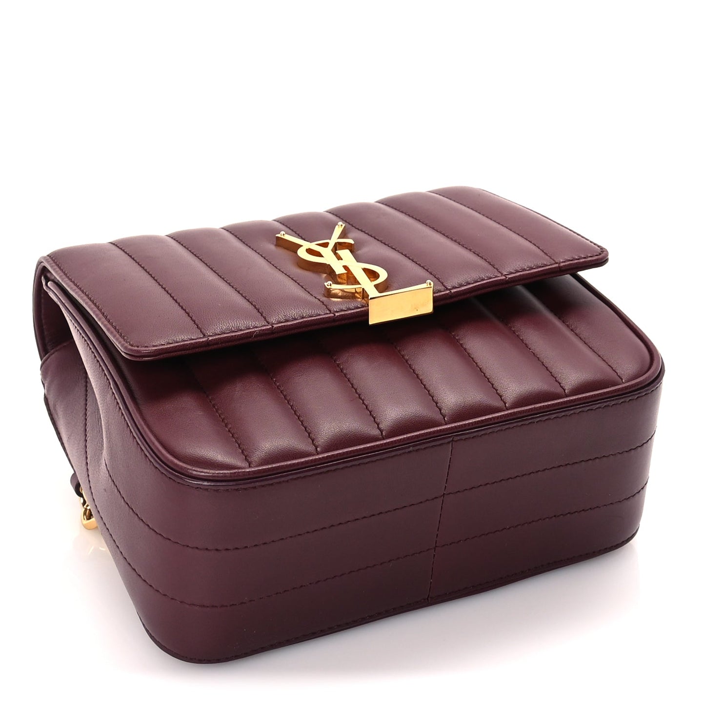 Saint Laurent Lambskin Matelasse Monogram Medium Vicky Chain Bag Dark Legion Red