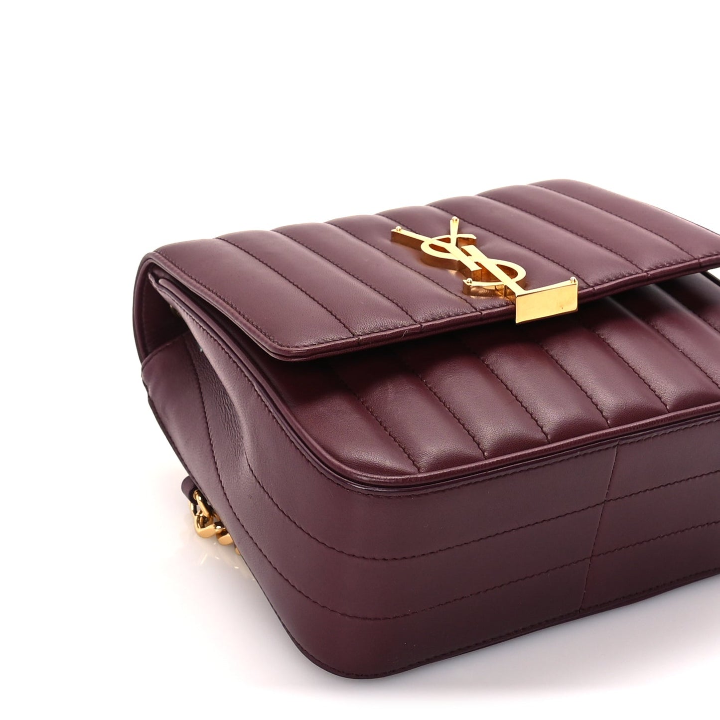 Saint Laurent Lambskin Matelasse Monogram Medium Vicky Chain Bag Dark Legion Red