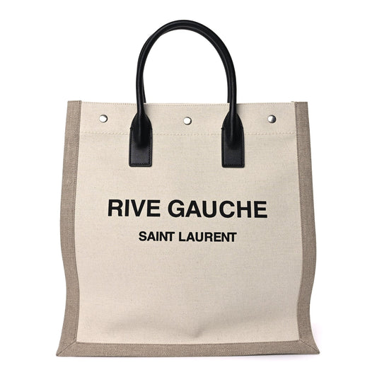Saint Laurent Linen Calfskin Rive Gauche North South Tote Optic White