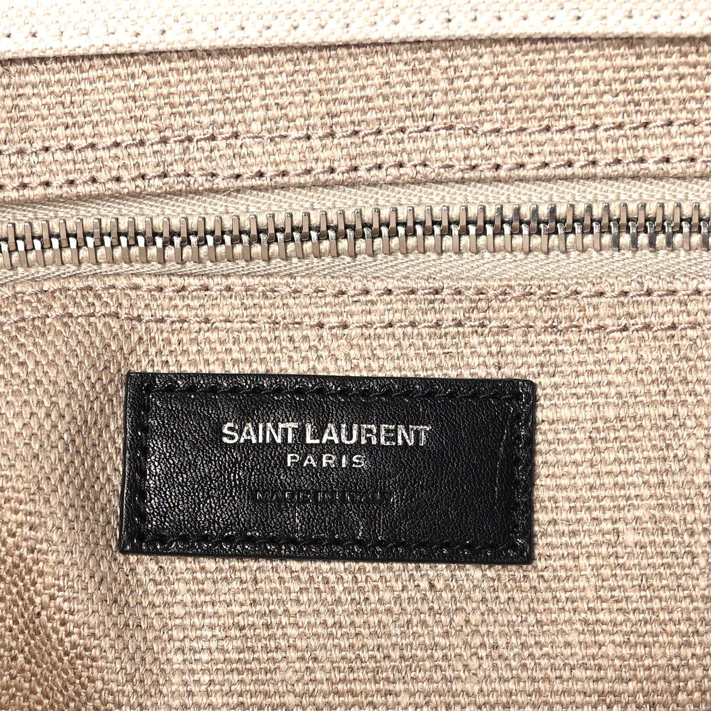 Saint Laurent Linen Calfskin Rive Gauche North South Tote Optic White