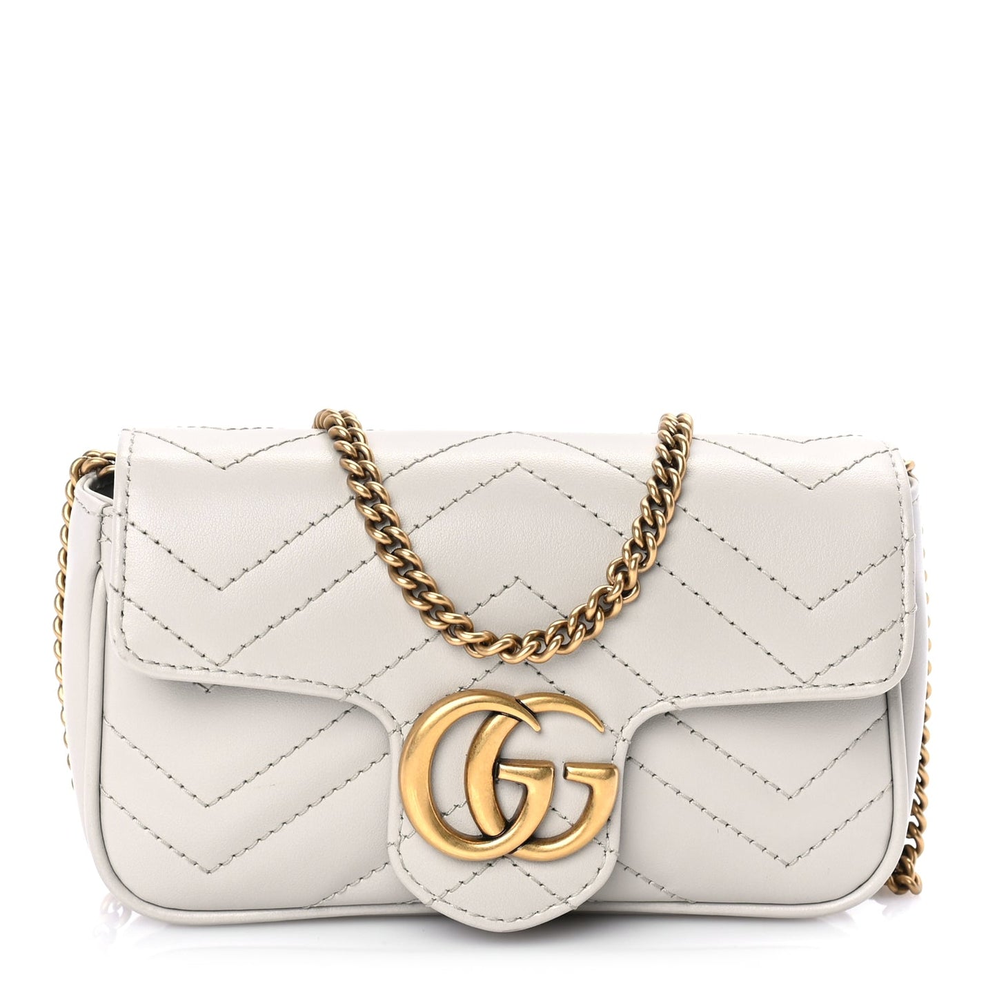 Gucci Calfskin Matelasse Super Mini GG Marmont Shoulder Bag Grey