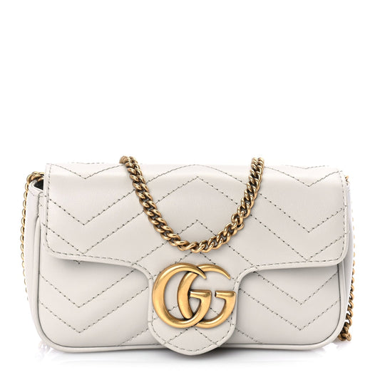 Gucci Calfskin Matelasse Super Mini GG Marmont Shoulder Bag Grey