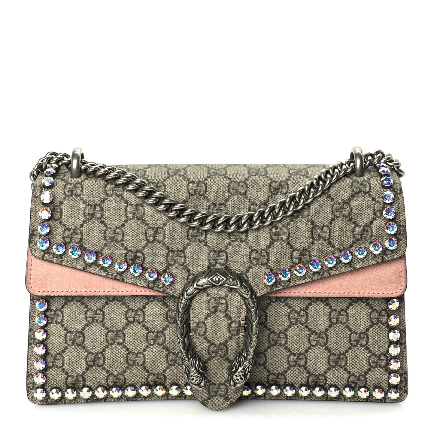 Gucci GG Supreme Monogram Suede Crystal Small Dionysus Shoulder Bag  Beige Ebony Light Peonia