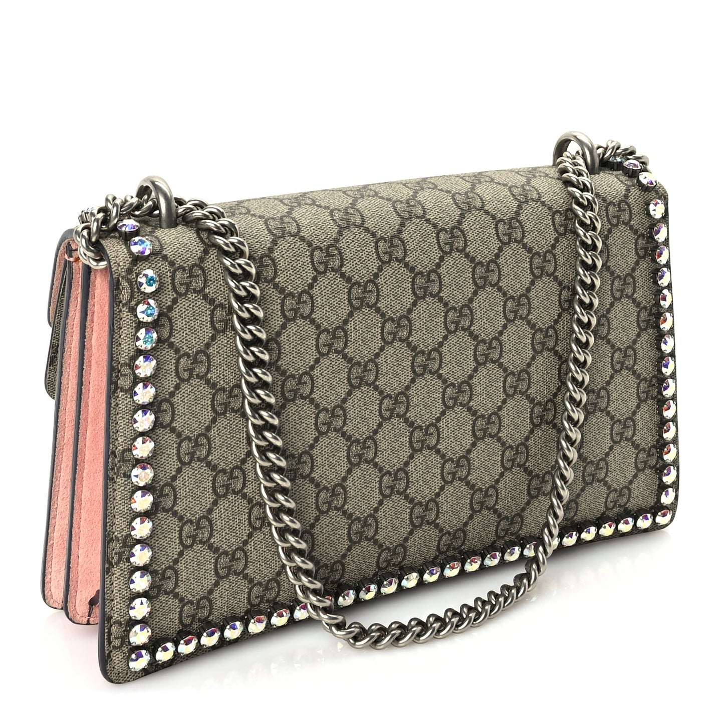 Gucci GG Supreme Monogram Suede Crystal Small Dionysus Shoulder Bag  Beige Ebony Light Peonia