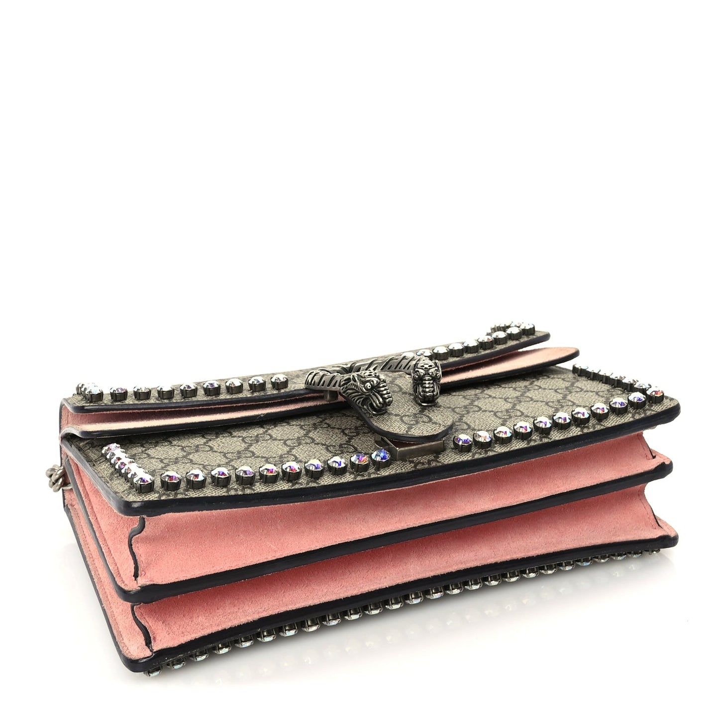 Gucci GG Supreme Monogram Suede Crystal Small Dionysus Shoulder Bag  Beige Ebony Light Peonia