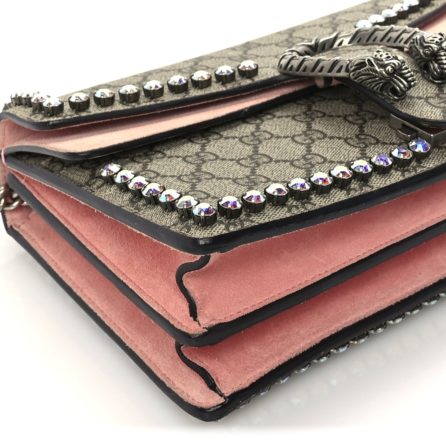 Gucci GG Supreme Monogram Suede Crystal Small Dionysus Shoulder Bag  Beige Ebony Light Peonia
