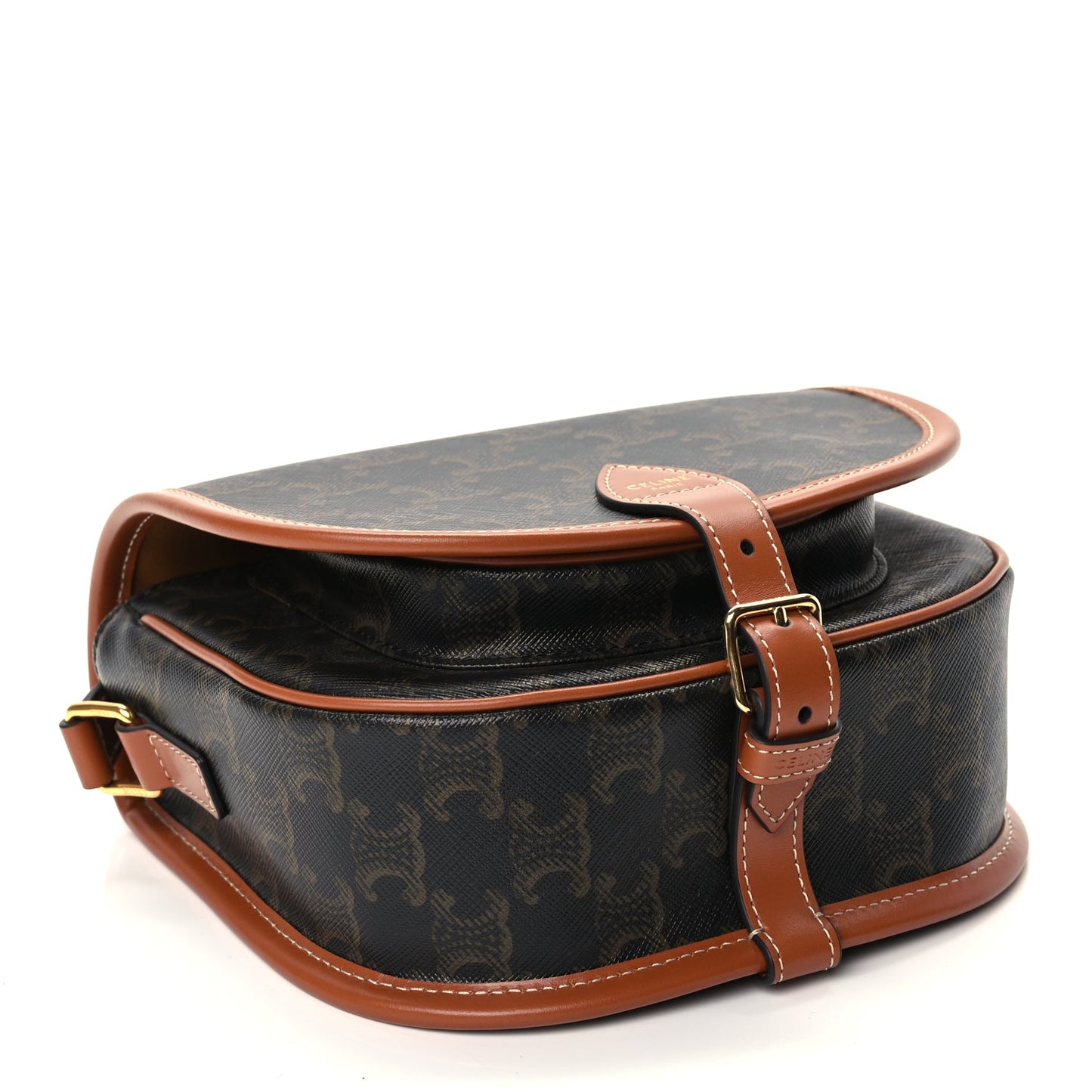 Celine Triomphe Canvas Medium Folco Bag Tan