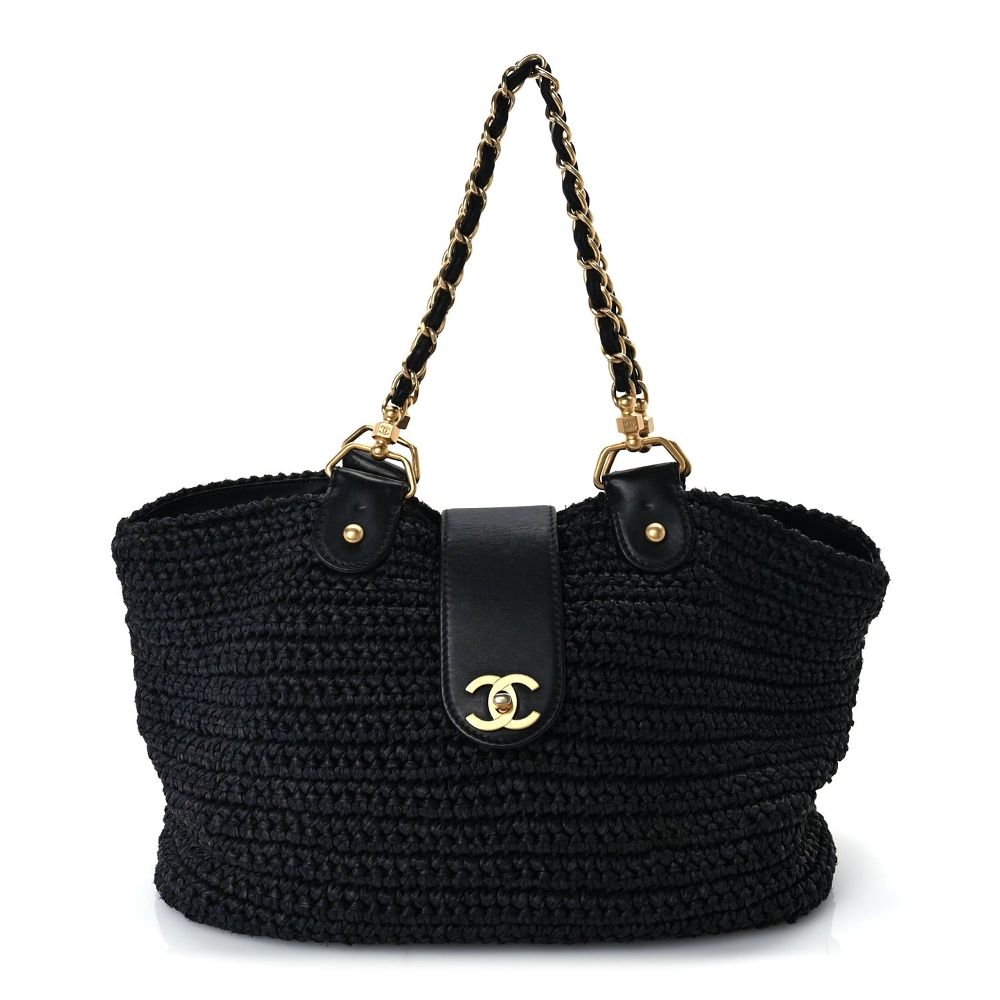 Chanel Straw Raffia Tote Black