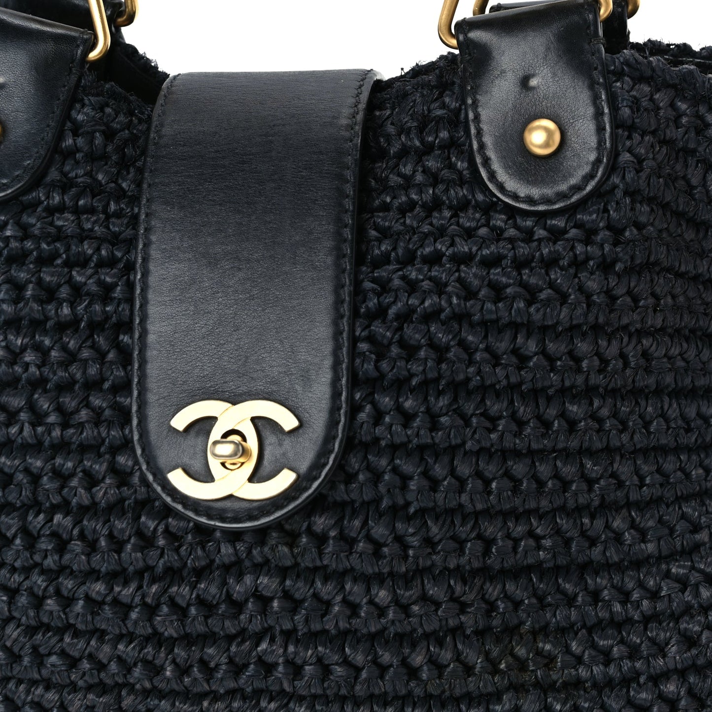 Chanel Straw Raffia Tote Black