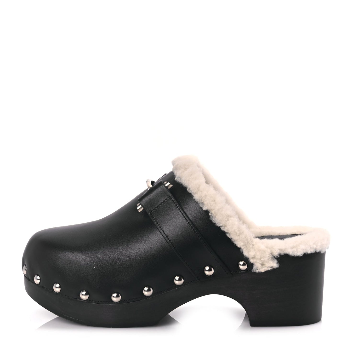 Givenchy Calfskin Shearling Studded Platform Clogs 38 Black
