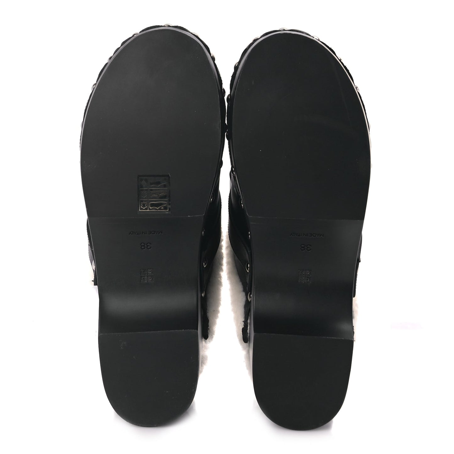 Givenchy Calfskin Shearling Studded Platform Clogs 38 Black