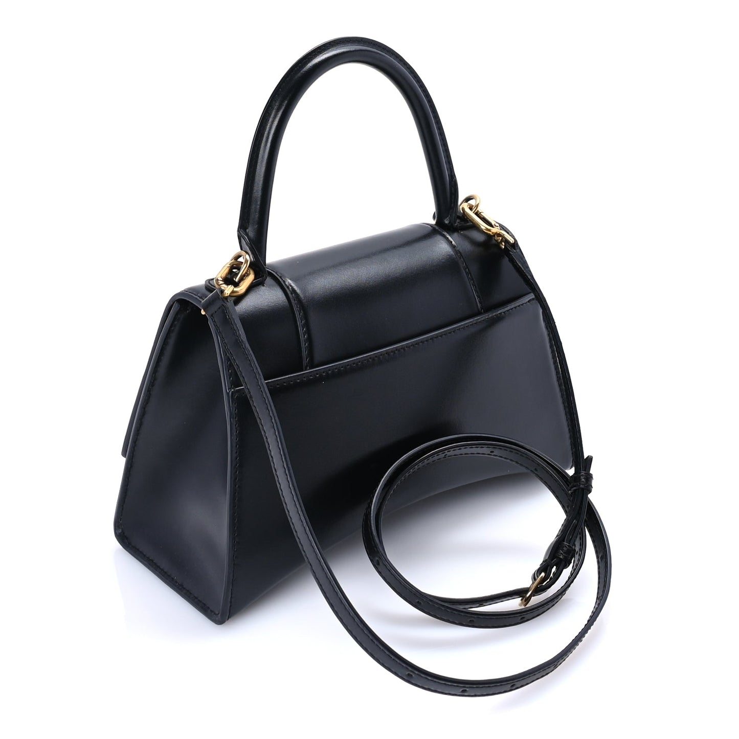 Balenciaga Shiny Box Calfskin Small Hourglass Top Handle Bag  Black