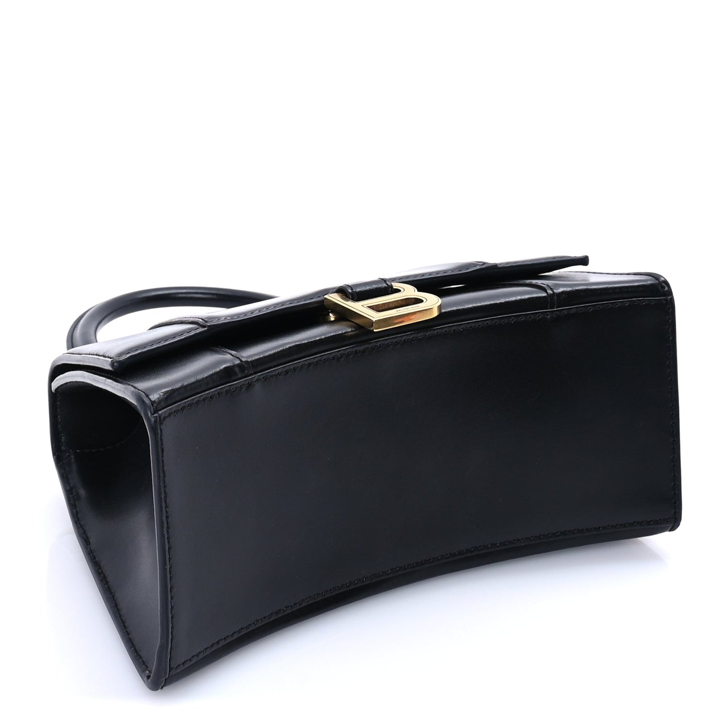 Balenciaga Shiny Box Calfskin Small Hourglass Top Handle Bag  Black