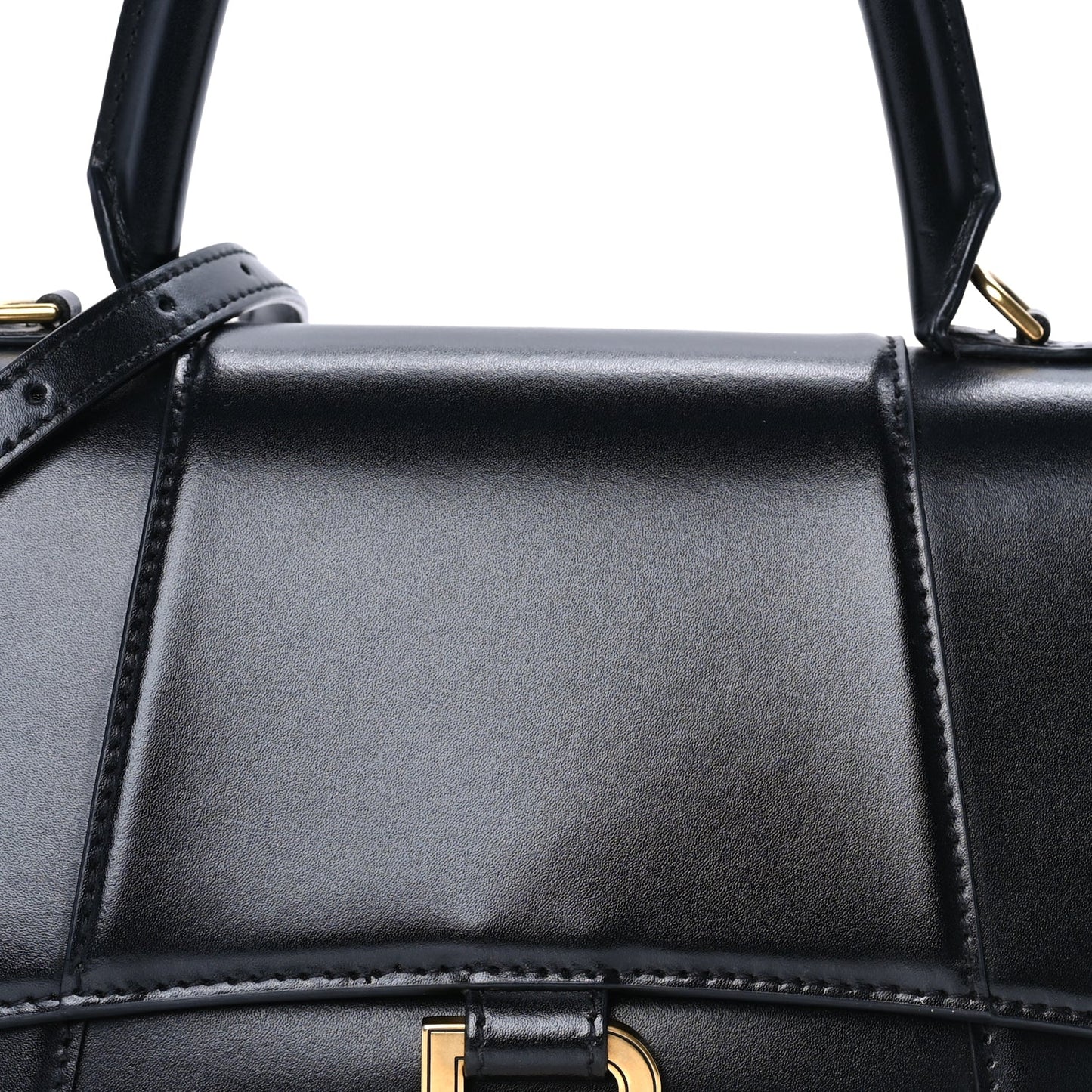 Balenciaga Shiny Box Calfskin Small Hourglass Top Handle Bag  Black