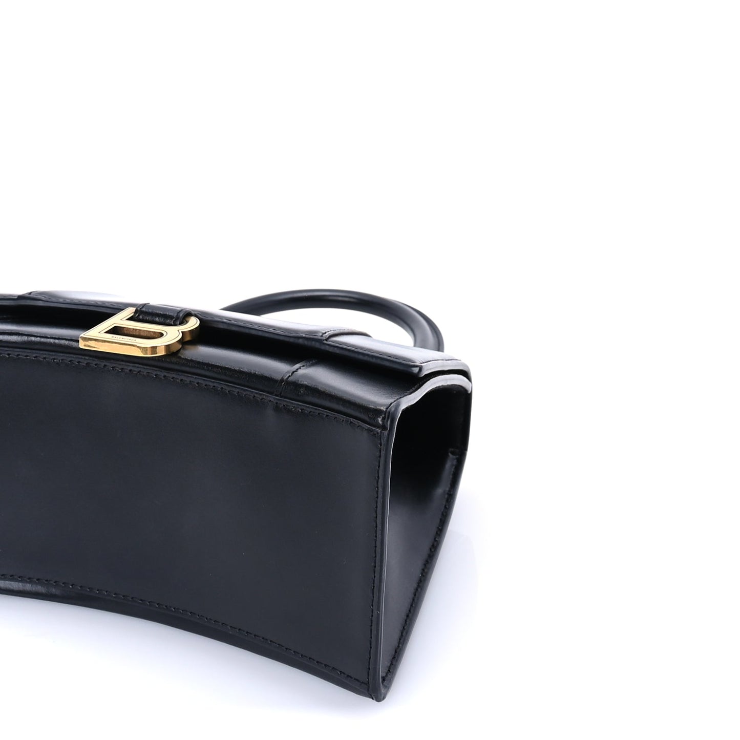 Balenciaga Shiny Box Calfskin Small Hourglass Top Handle Bag  Black