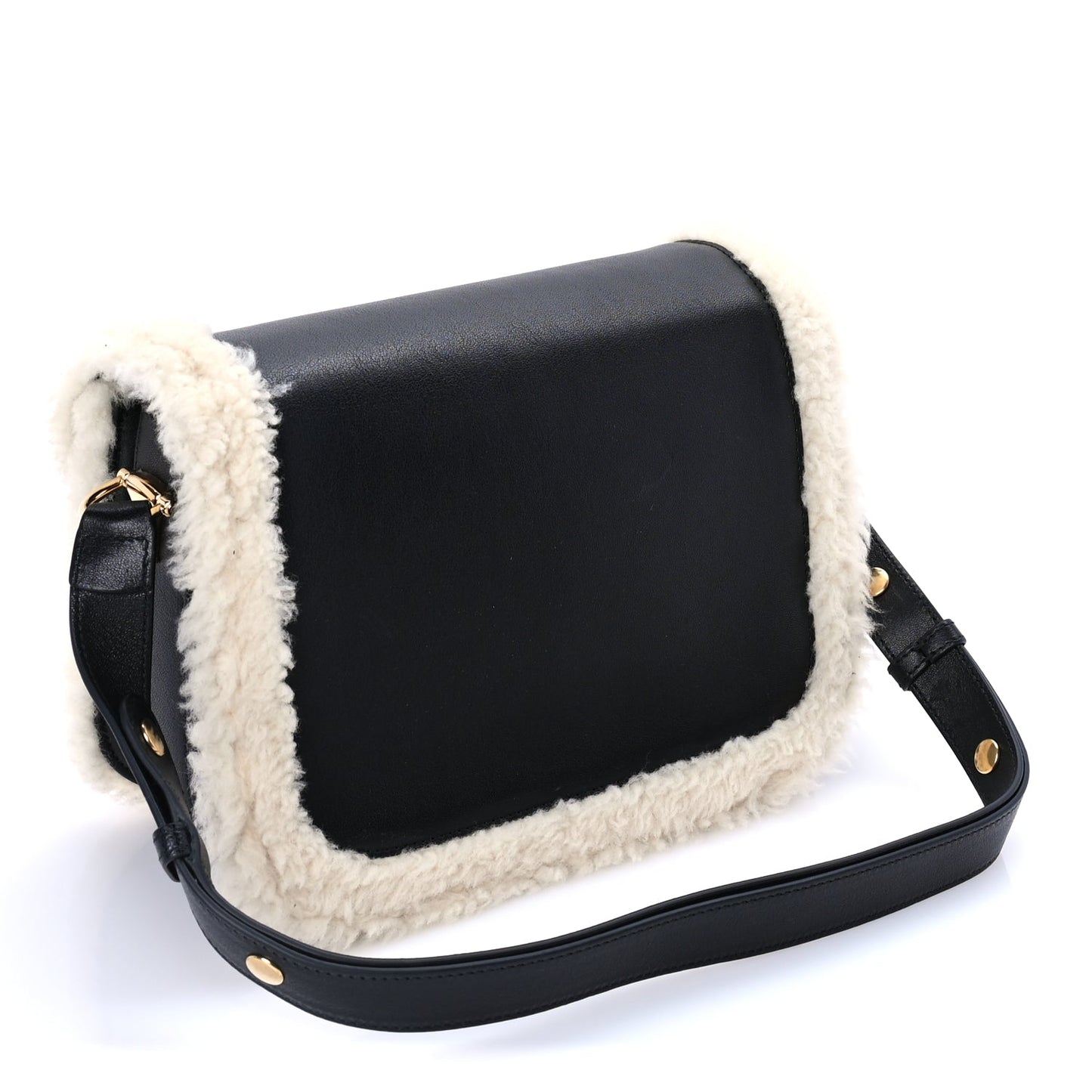 Gucci Sakai Be Green Calfskin Shearling Horsebit 1955 Shoulder Bag Black