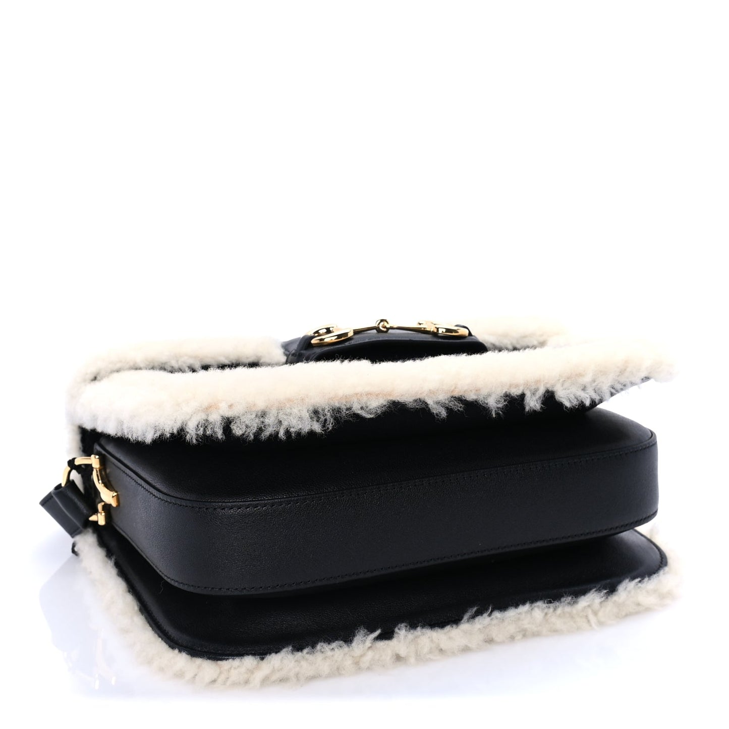 Gucci Sakai Be Green Calfskin Shearling Horsebit 1955 Shoulder Bag Black