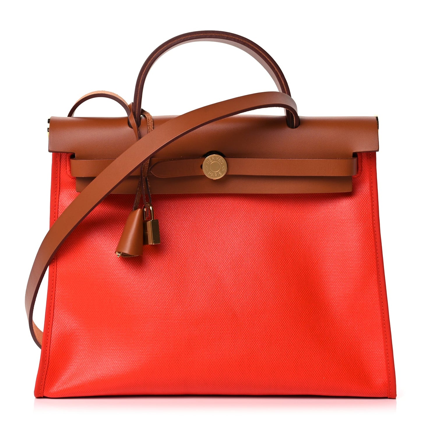 Hermes Toile H Berline Vache Hunter Herbag Zip 31 PM Orange Mecano Fauve