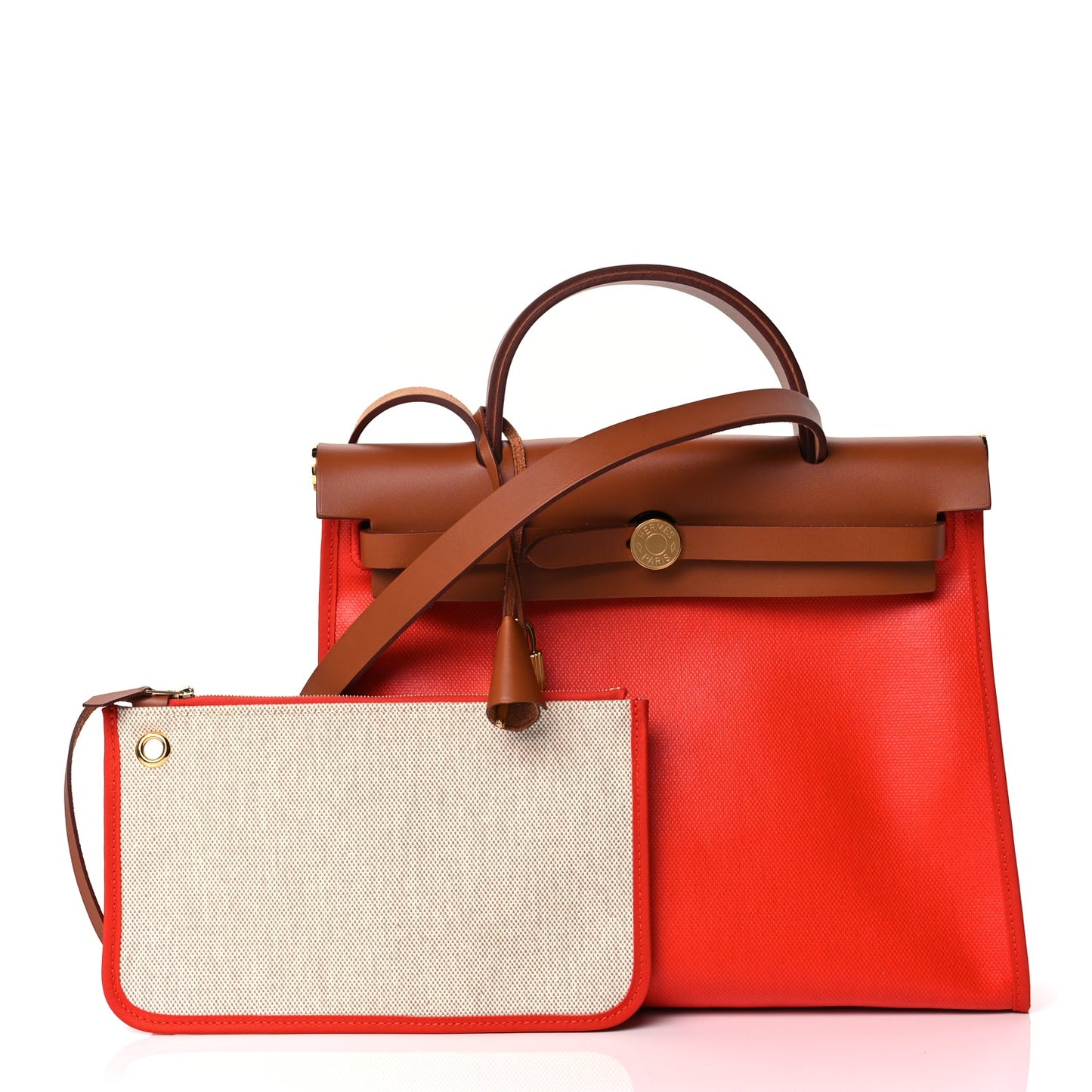 Hermes Toile H Berline Vache Hunter Herbag Zip 31 PM Orange Mecano Fauve