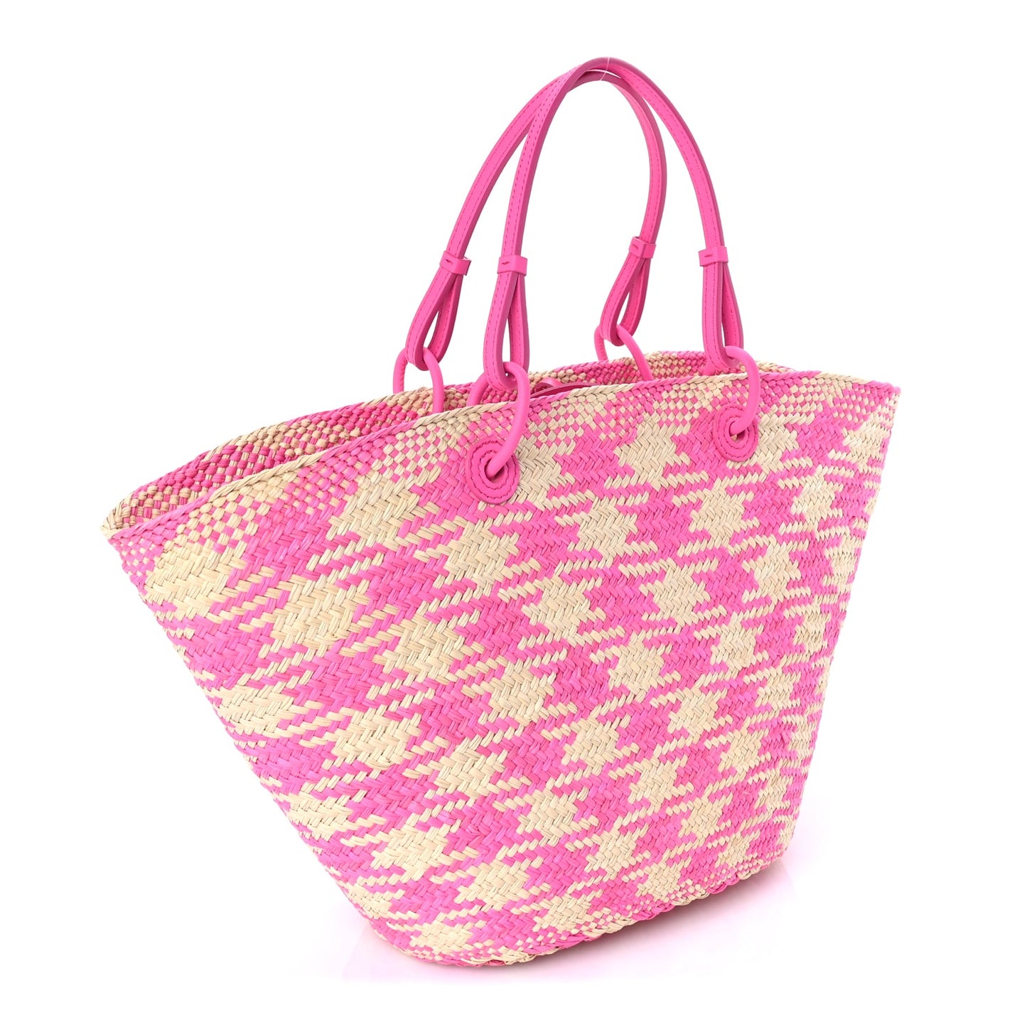 Loewe Iraca Palm Calfskin Paulas Ibiza Medium Anagram Basket Tote Bag Fuchsia