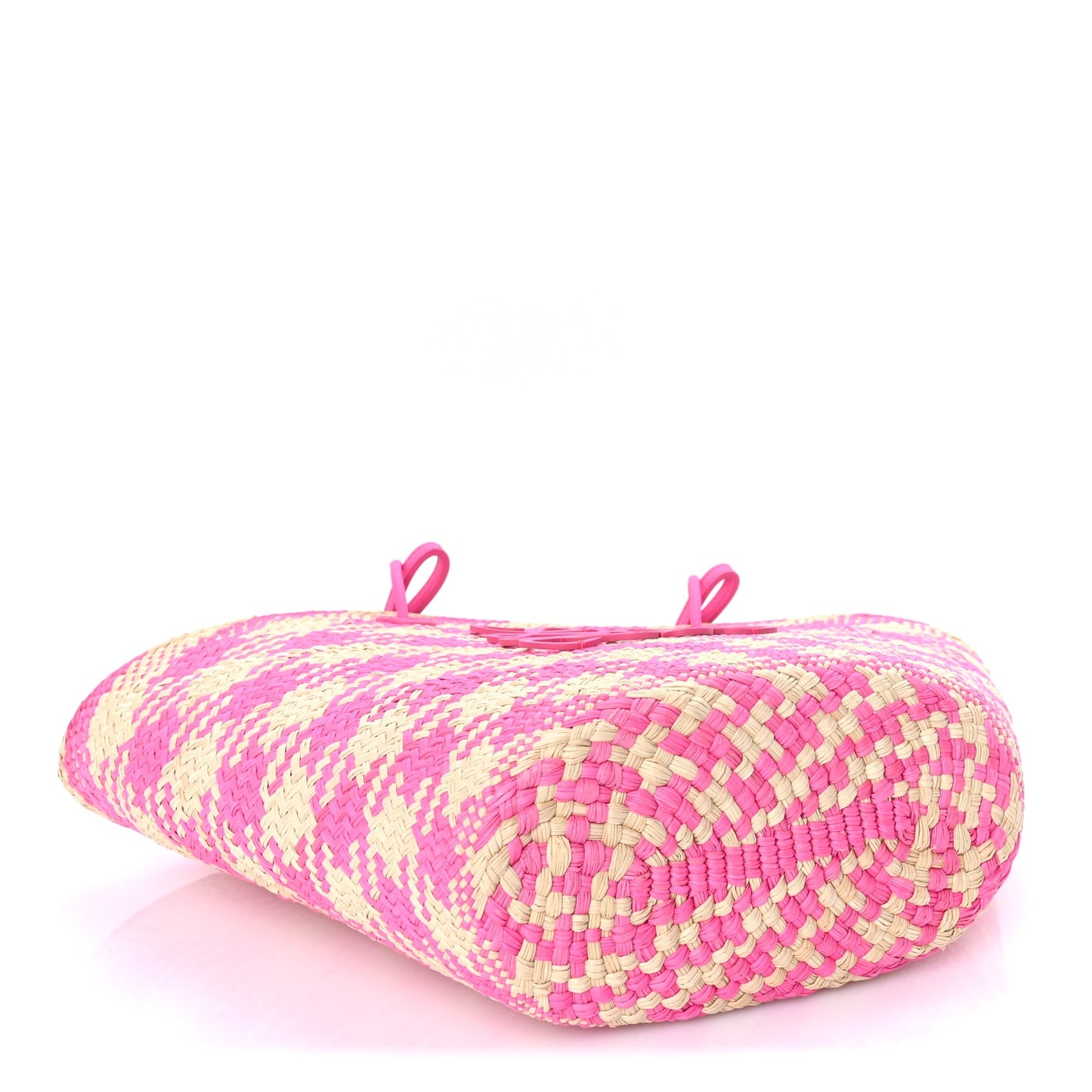 Loewe Iraca Palm Calfskin Paulas Ibiza Medium Anagram Basket Tote Bag Fuchsia