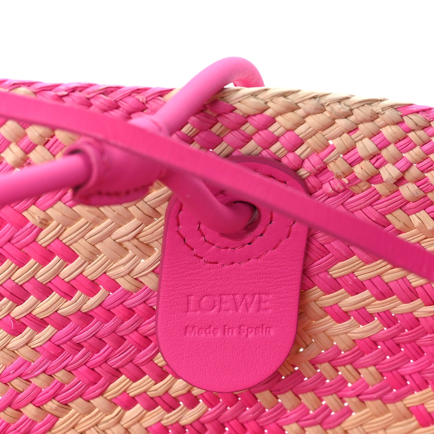 Loewe Iraca Palm Calfskin Paulas Ibiza Medium Anagram Basket Tote Bag Fuchsia