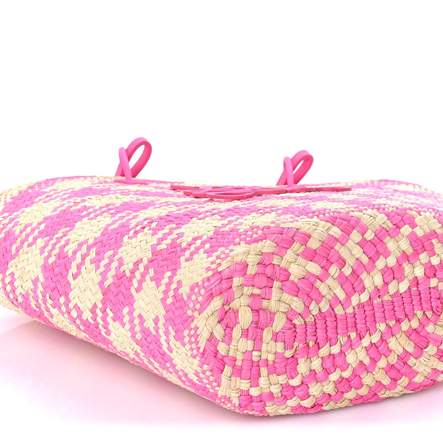 Loewe Iraca Palm Calfskin Paulas Ibiza Medium Anagram Basket Tote Bag Fuchsia