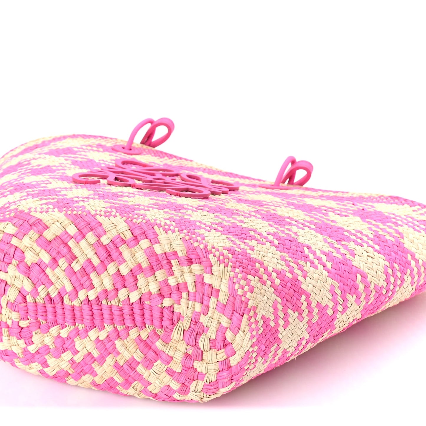 Loewe Iraca Palm Calfskin Paulas Ibiza Medium Anagram Basket Tote Bag Fuchsia