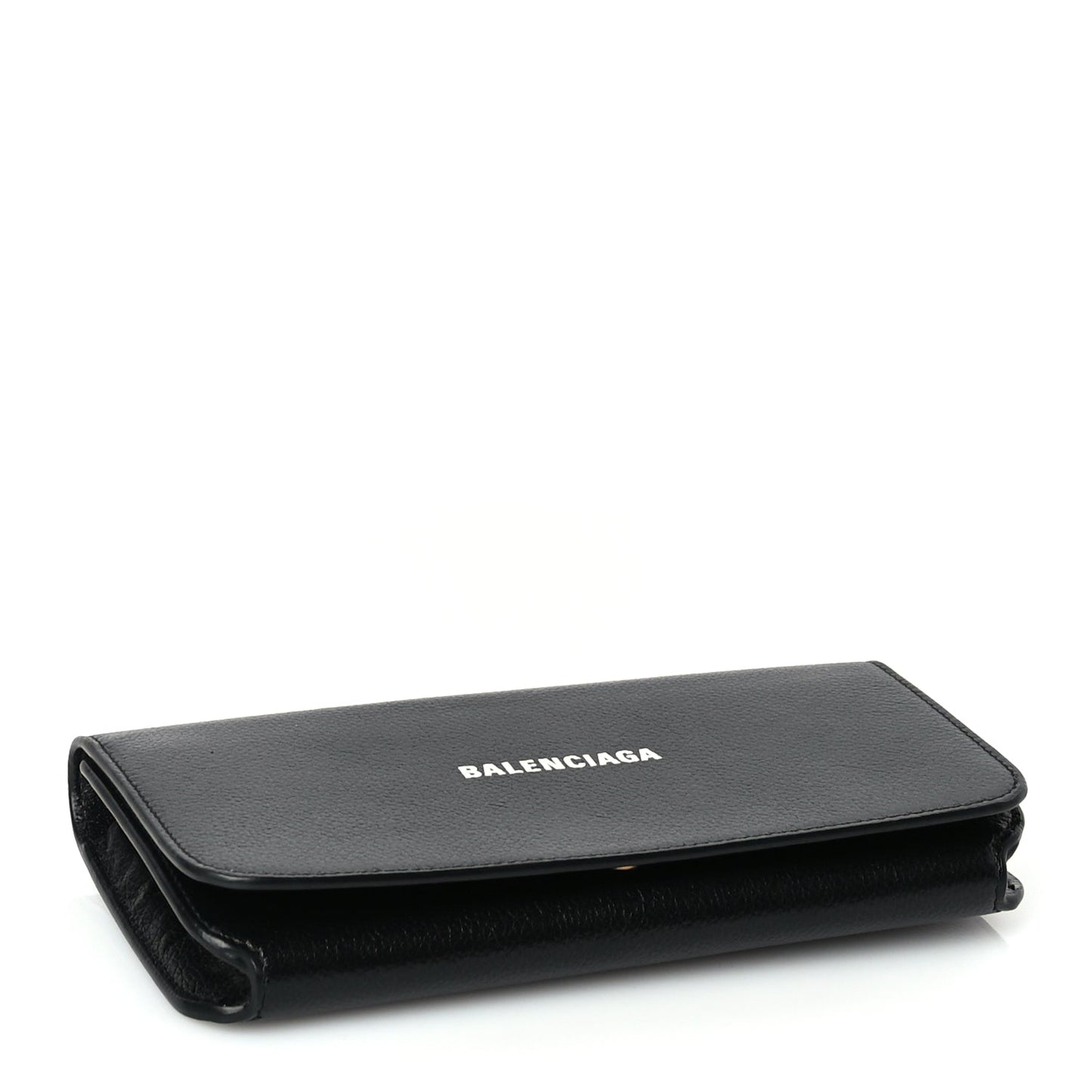 Balenciaga Grained Calfskin Logo Cash Phone Holder Wallet On Chain Black