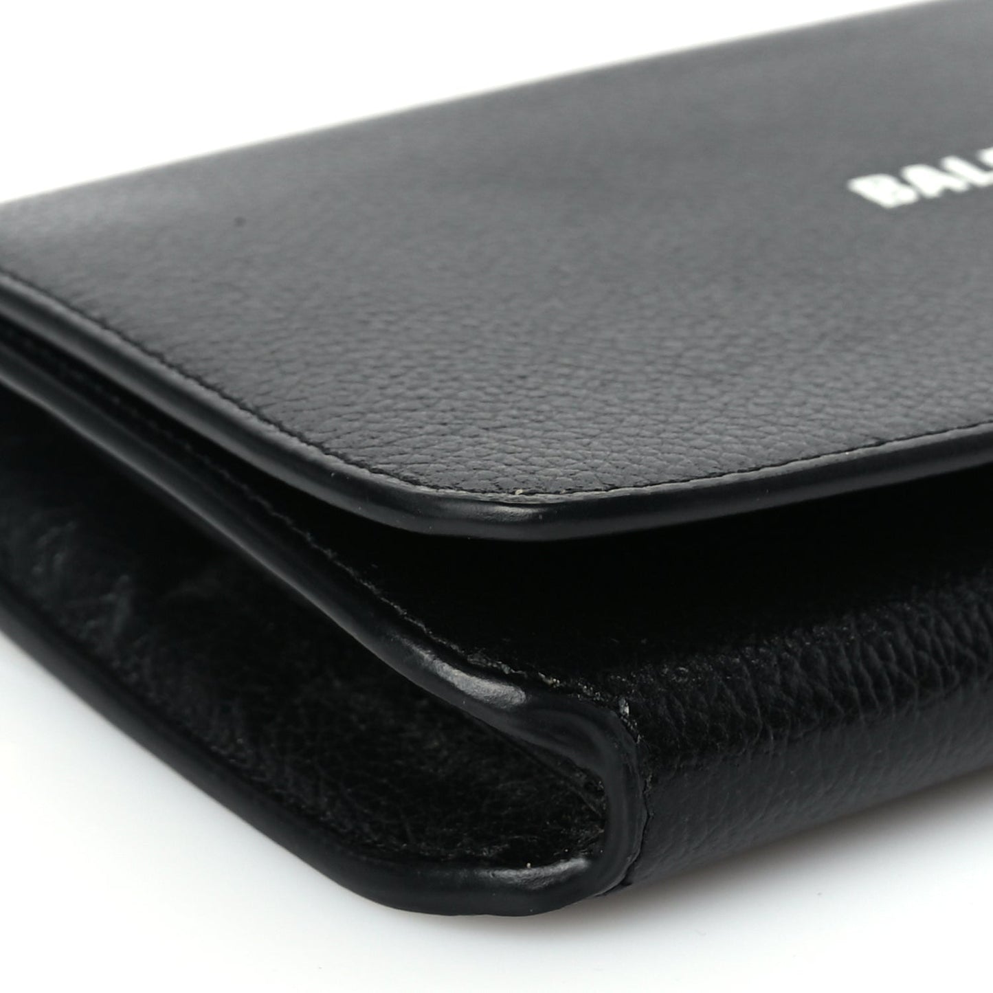 Balenciaga Grained Calfskin Logo Cash Phone Holder Wallet On Chain Black