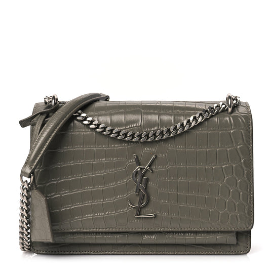 Saint Laurent Calfskin Crocodile Embossed Medium Monogram Sunset Fog