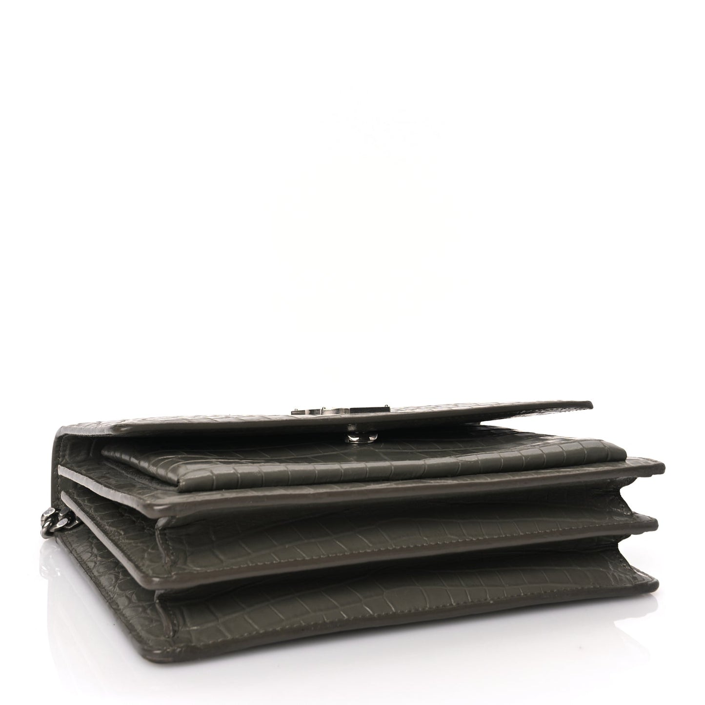 Saint Laurent Calfskin Crocodile Embossed Medium Monogram Sunset Fog