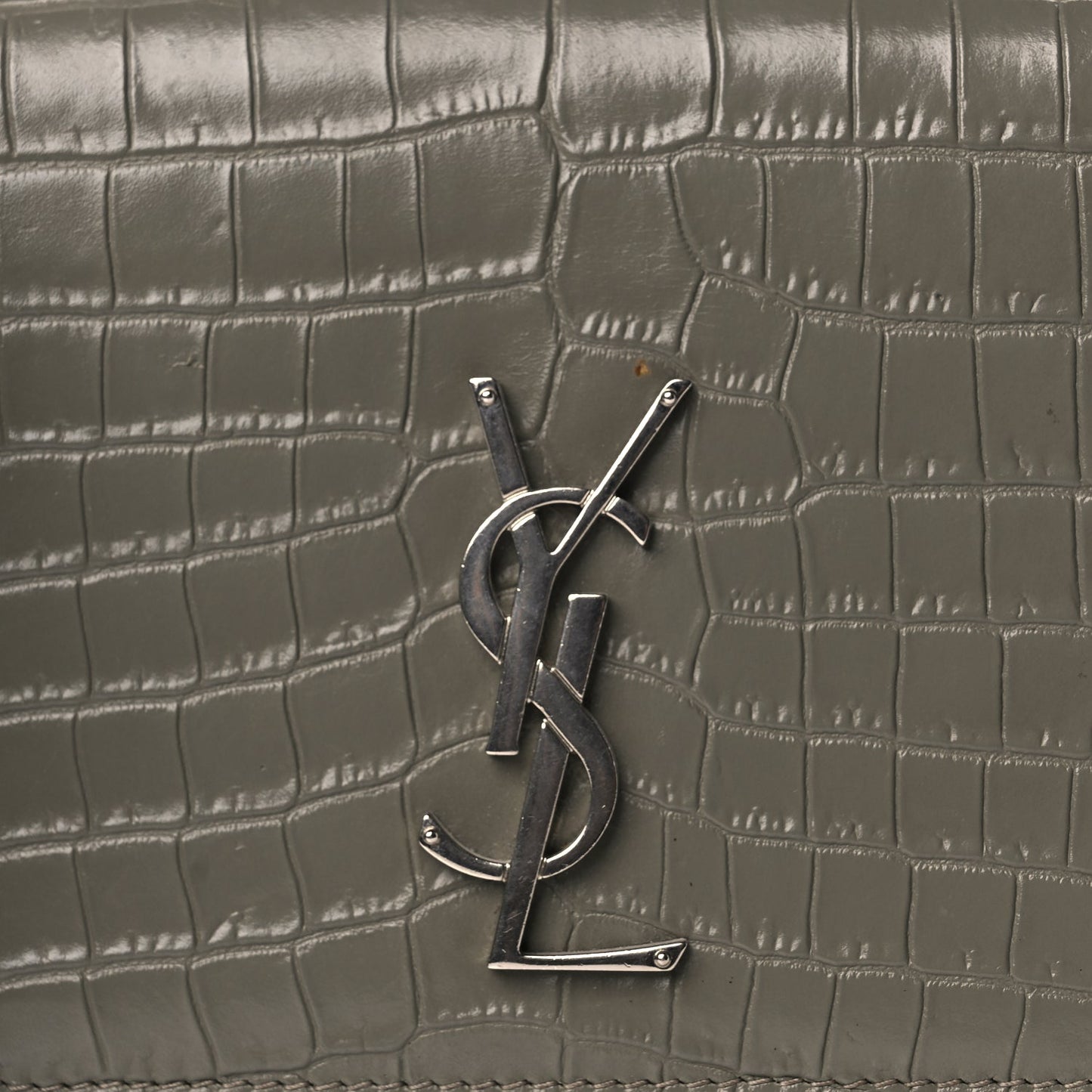 Saint Laurent Calfskin Crocodile Embossed Medium Monogram Sunset Fog