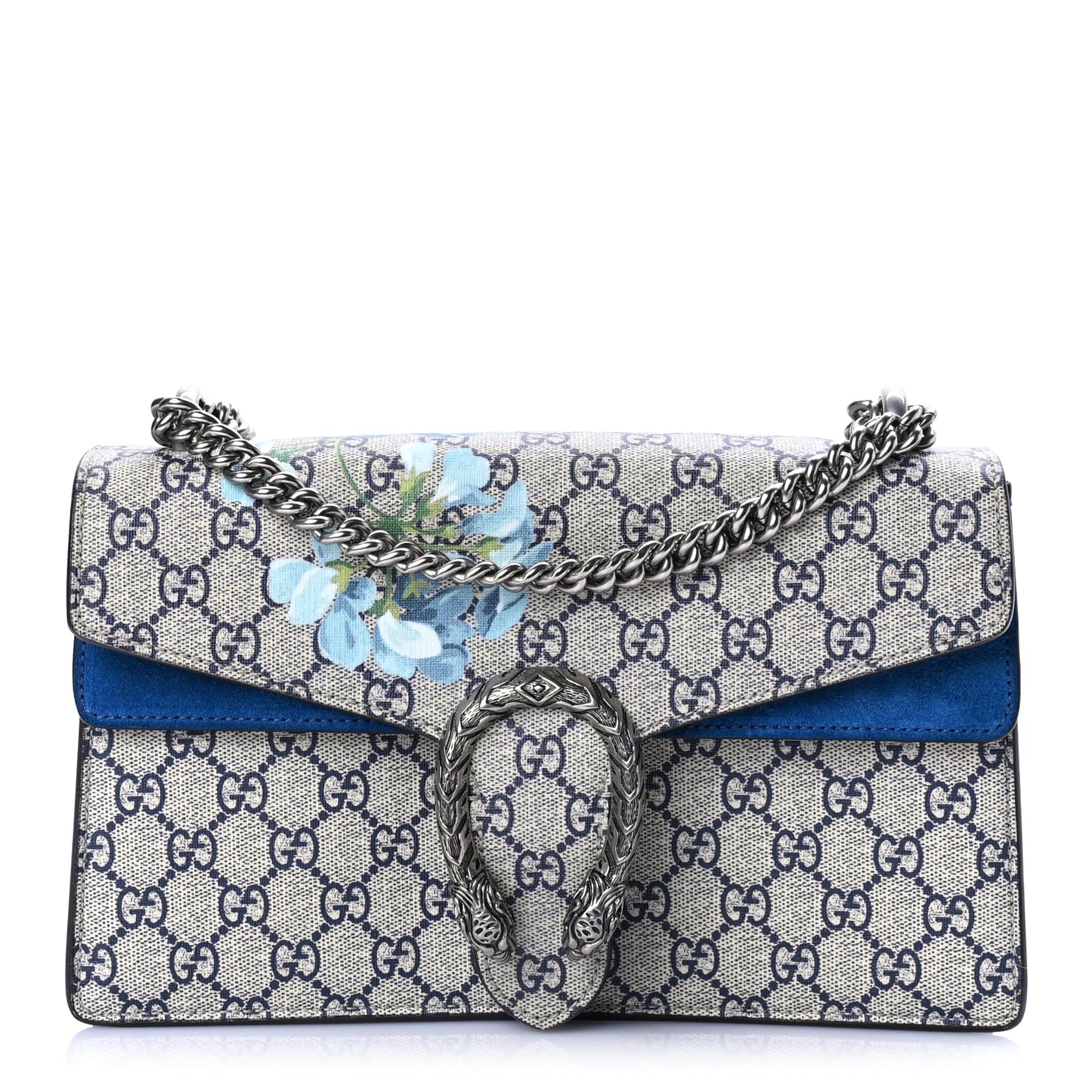 Gucci GG Supreme Monogram Blooms Small Dionysus Shoulder Bag Beige Navy Vintage Blue