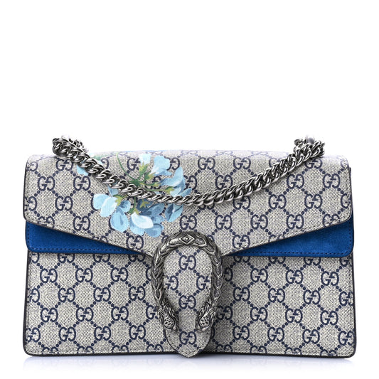 Gucci GG Supreme Monogram Blooms Small Dionysus Shoulder Bag Beige Navy Vintage Blue