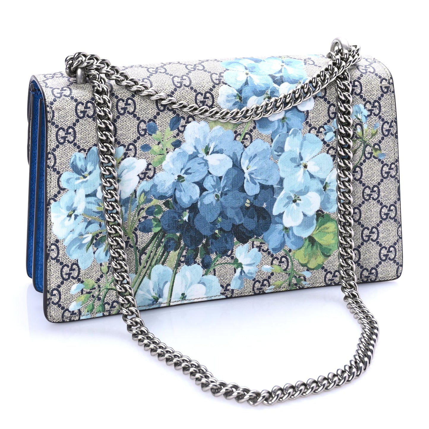 Gucci GG Supreme Monogram Blooms Small Dionysus Shoulder Bag Beige Navy Vintage Blue