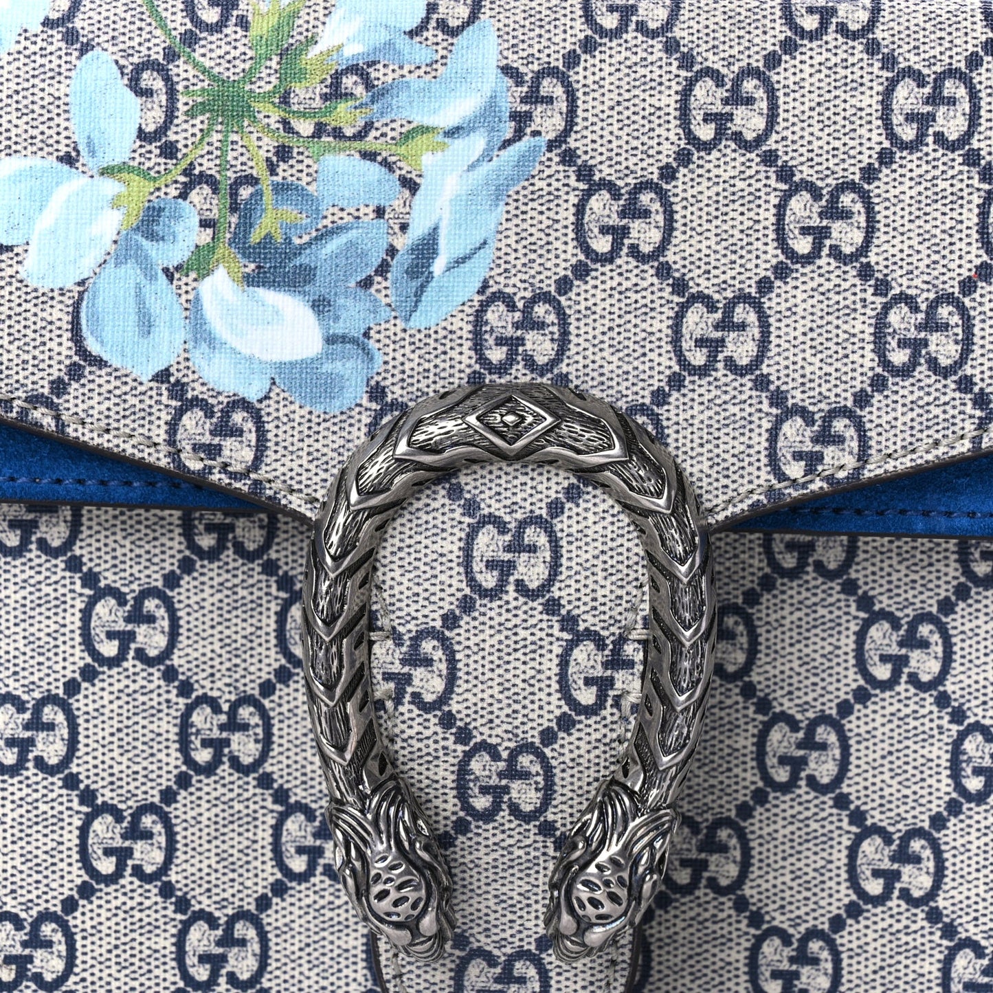 Gucci GG Supreme Monogram Blooms Small Dionysus Shoulder Bag Beige Navy Vintage Blue