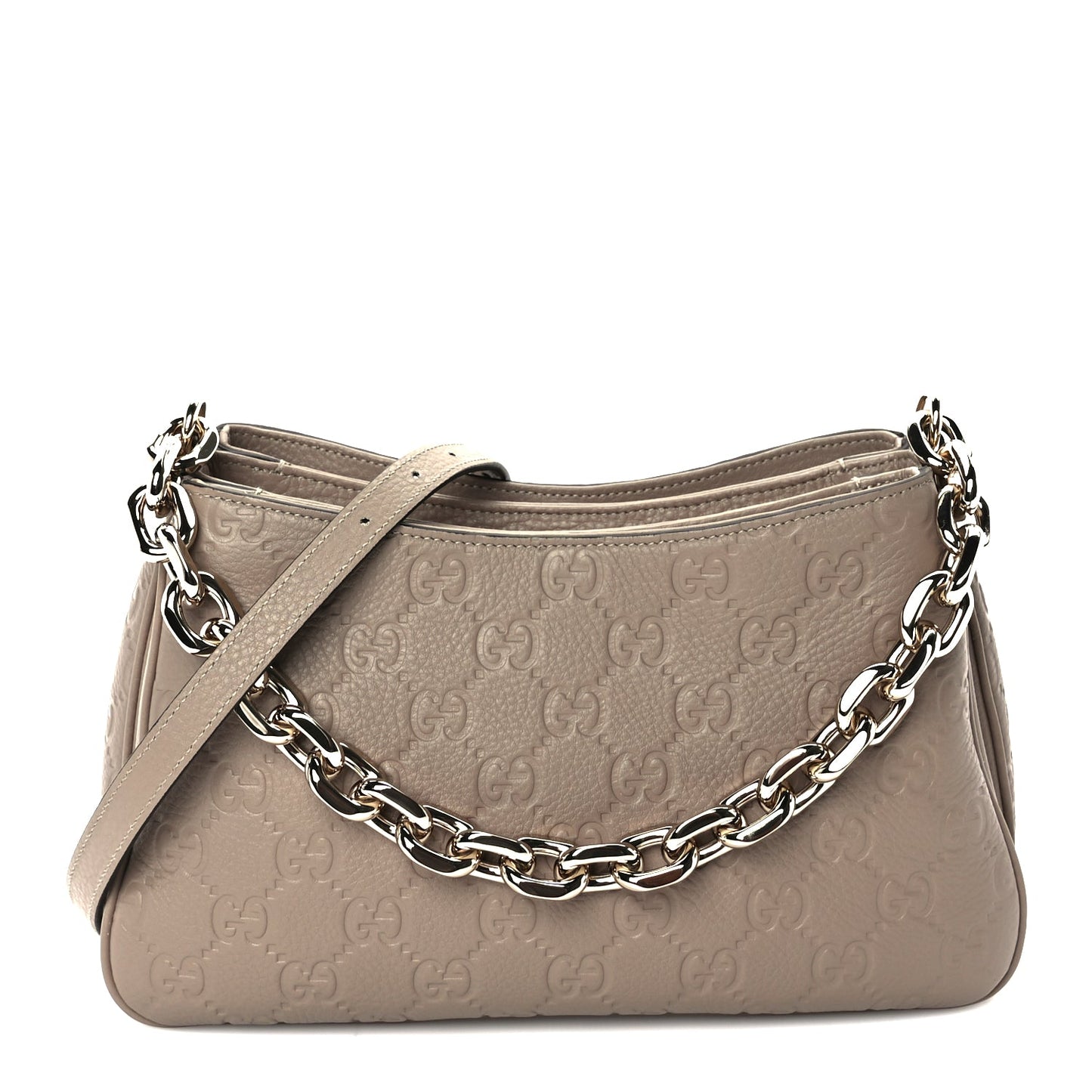 Gucci GG Grainy Calfskin Emblem Shoulder Bag  Taupe