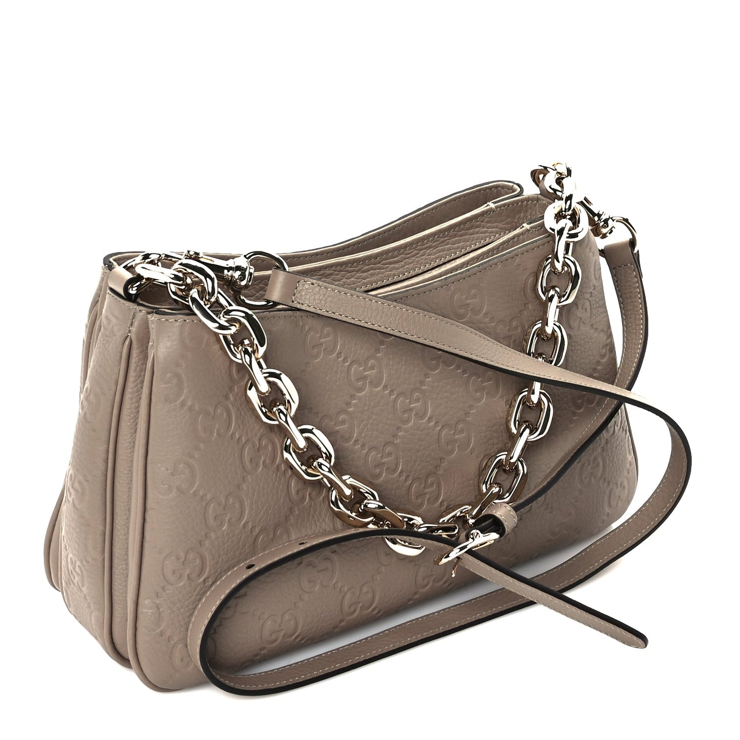 Gucci GG Grainy Calfskin Emblem Shoulder Bag  Taupe