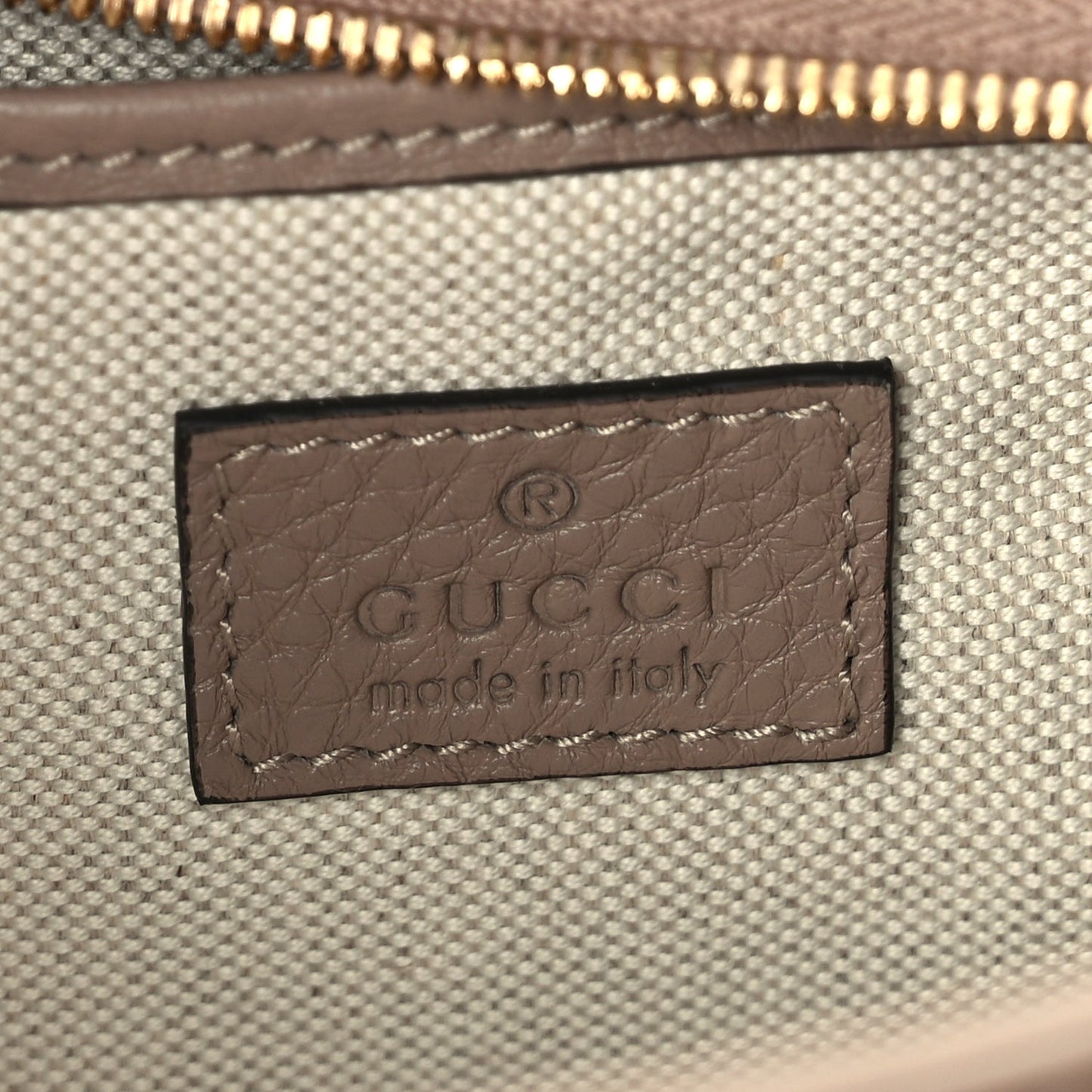 Gucci GG Grainy Calfskin Emblem Shoulder Bag  Taupe