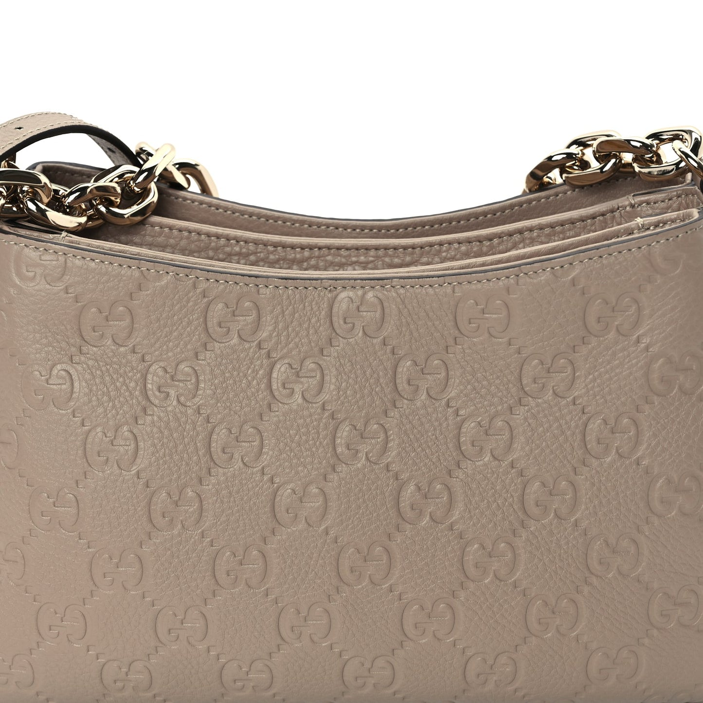 Gucci GG Grainy Calfskin Emblem Shoulder Bag  Taupe